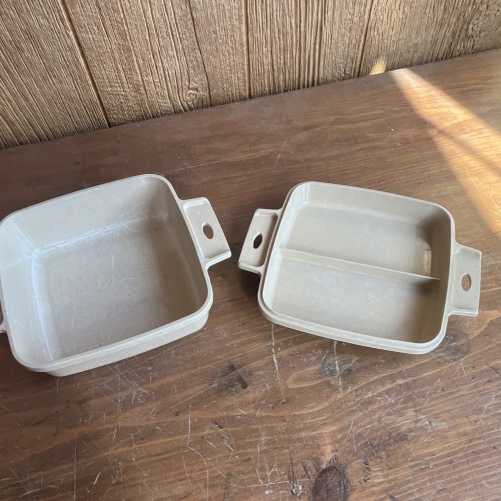 Vintage LittonWare 1 Qt Square Divided Casserole Dish Baking Pan Beige Melamine
